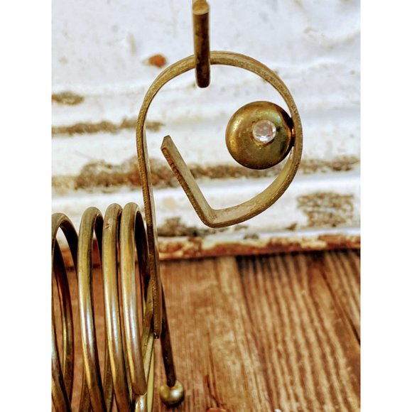 Vintage MCM Brass Coil Letter/bill holder Dog Rhinestone eyes - Picture 6 of 8